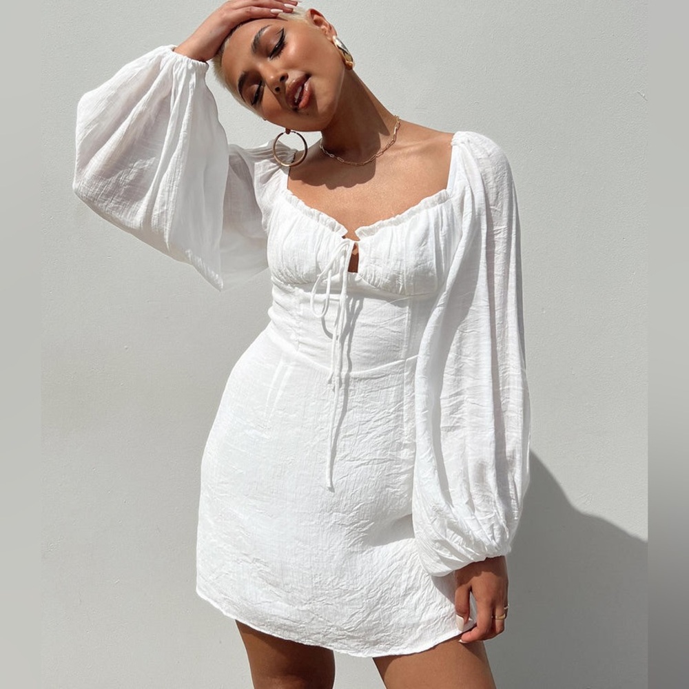 Princess Polly White Long Sleeve Mini Dress
